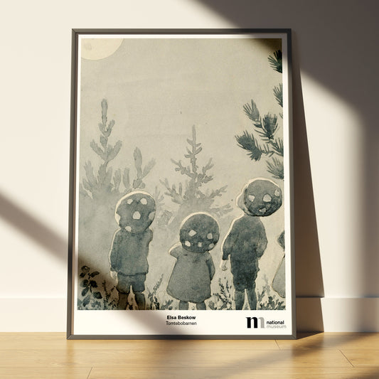 poster 50x70m med Elsa Beskows illustration Tomtebobarnen från Nationalmuseums samlingar
