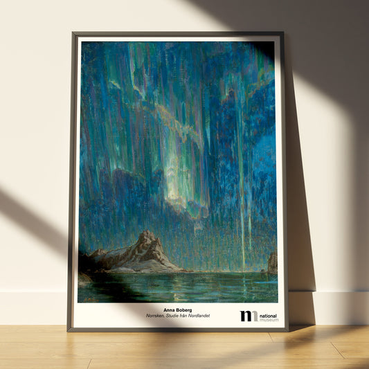 poster 50x70cm i ram med Anna Bobergs målning Norrsken från Nationalmuseums samlingar