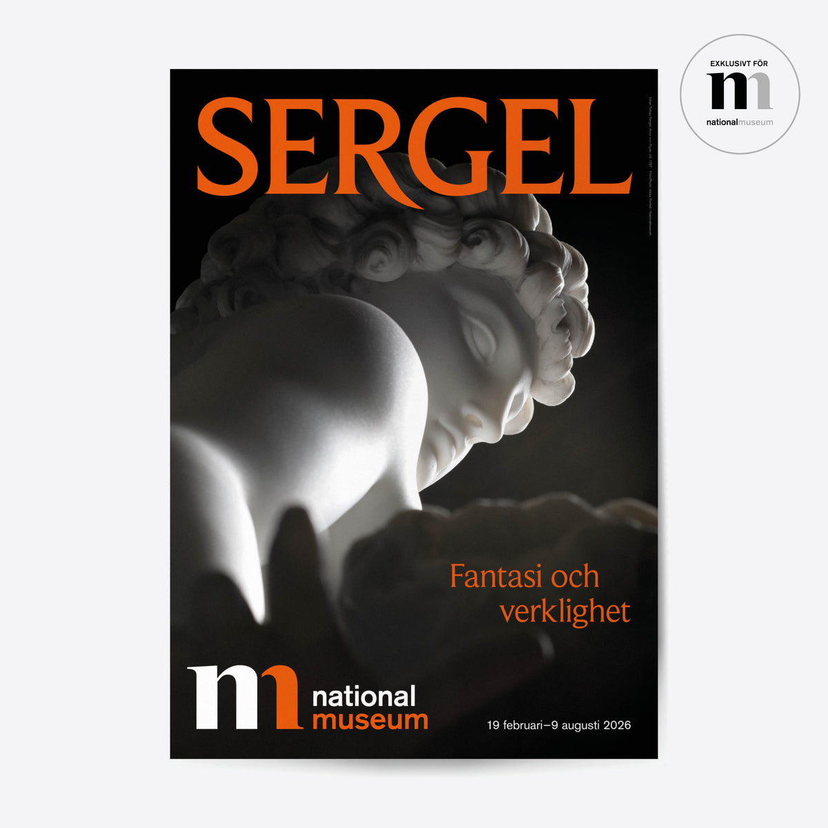 poster med svartvit skulptur av Amor från utställningen Sergel på Nationalmuseum