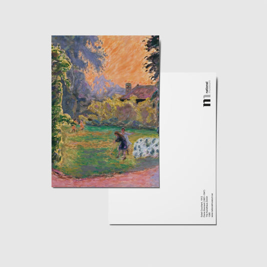 fram och baksida av vykort med målningen soleil couchant av pierre bonnard