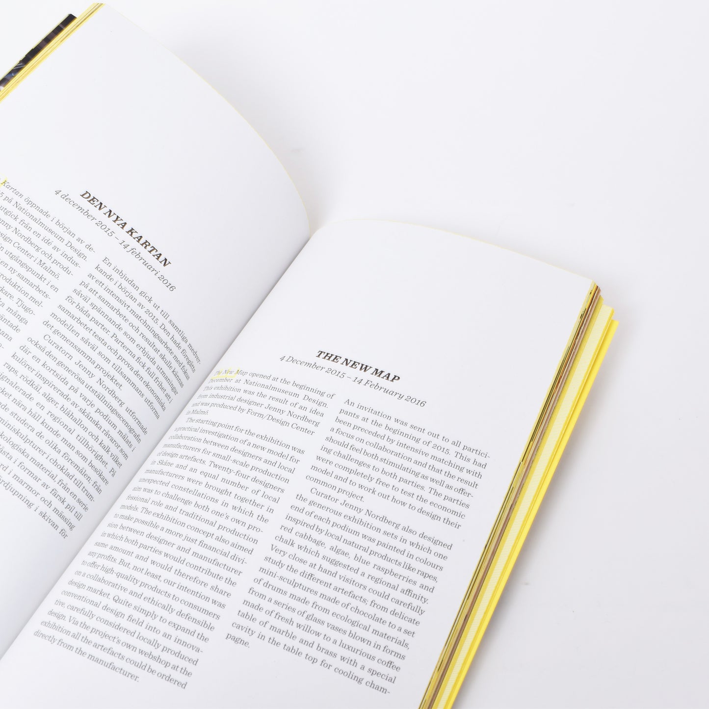 insida i boken med information om utställningar som visades 2015