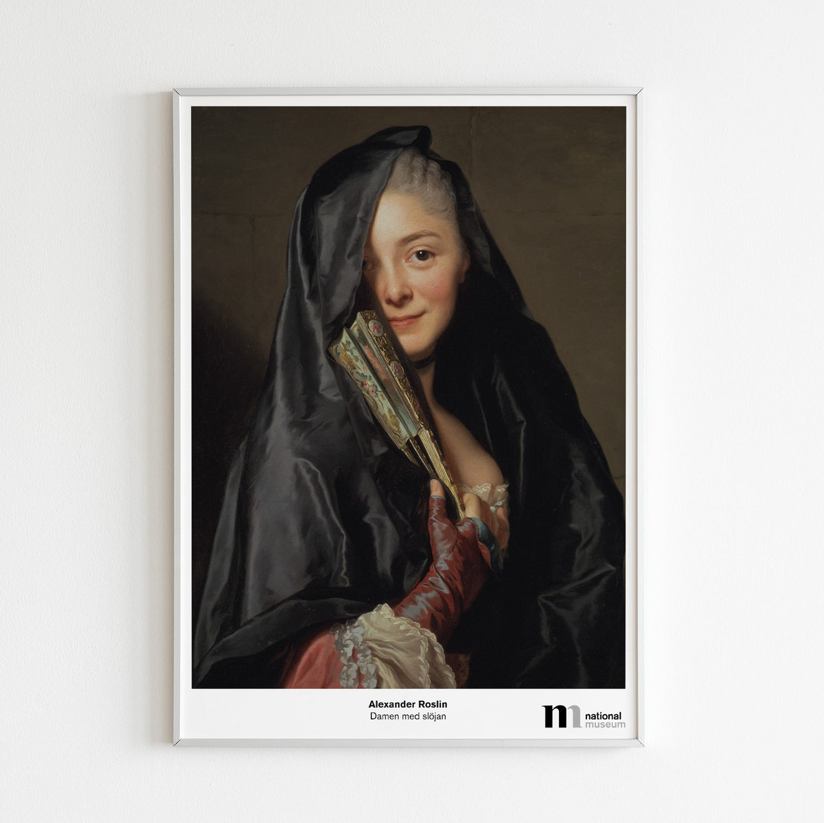 Poster med Damen i slöjan från Nationalmuseum i vit ram