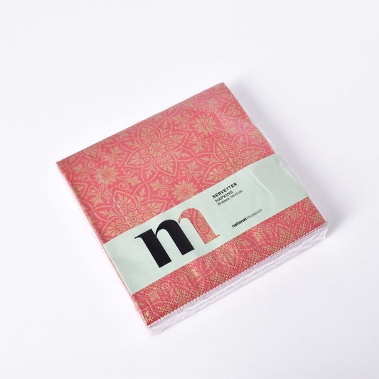 Röda servetter med mönster från tapetprov i Nationalmuseums samlingar