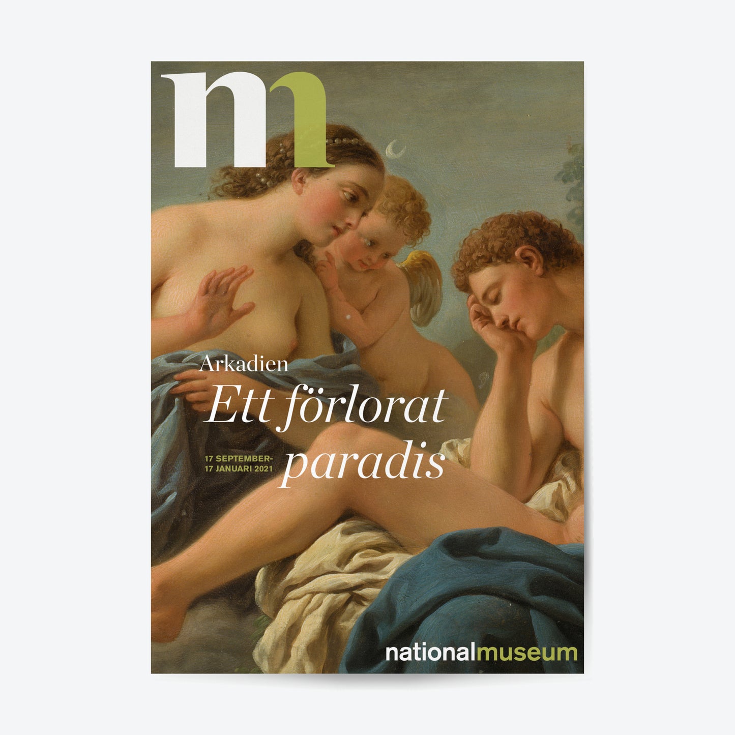Poster från utställningen Arkadien med motiv av kärleksparet Diana och Endymion