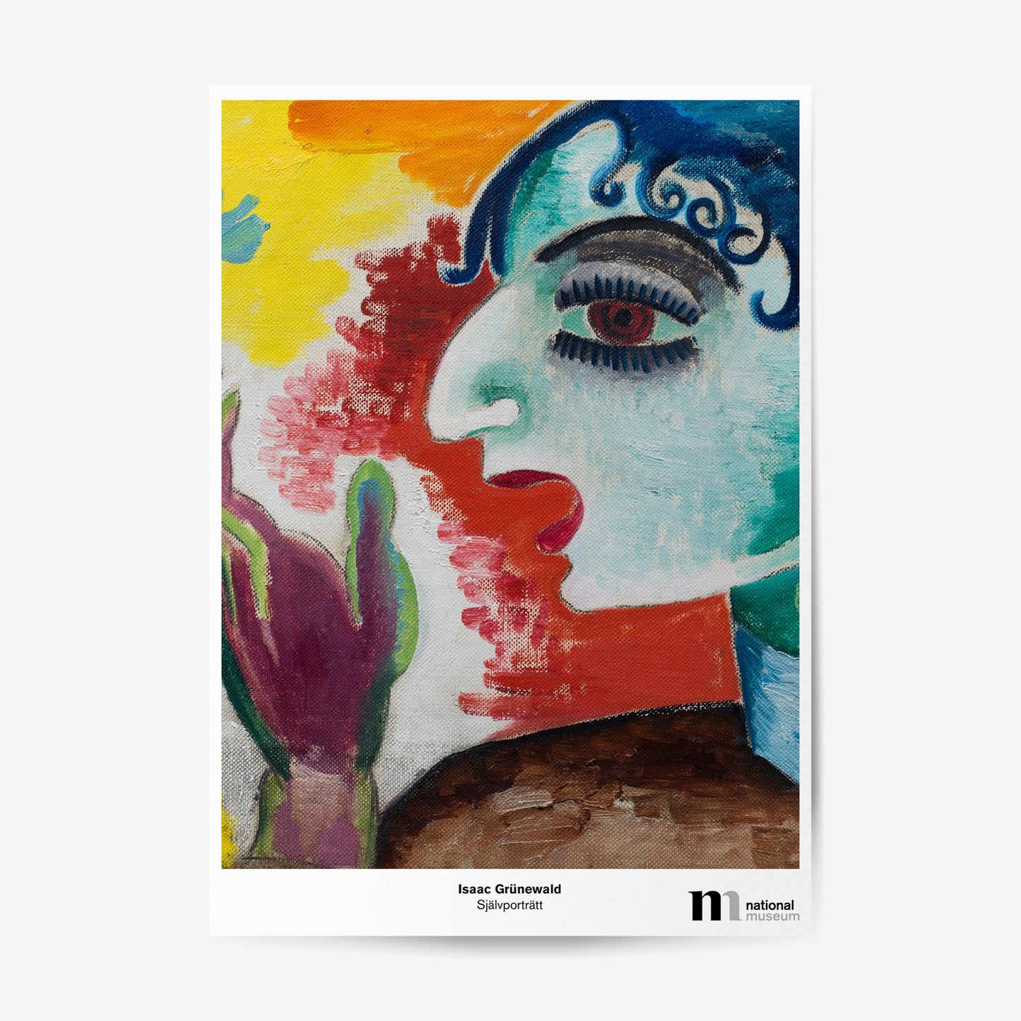 Färgglad poster med modern konst i form av Isaac Grünewalds självporträtt