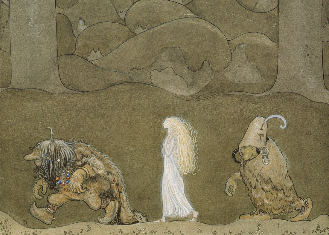 illustration av John Bauer med troll och prinsessa