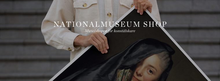 KVinna som håller i affisch med damen med slöjan