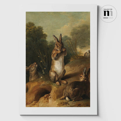 affisch i A3 format med målning av kaniner från Nationalmuseums samlingar