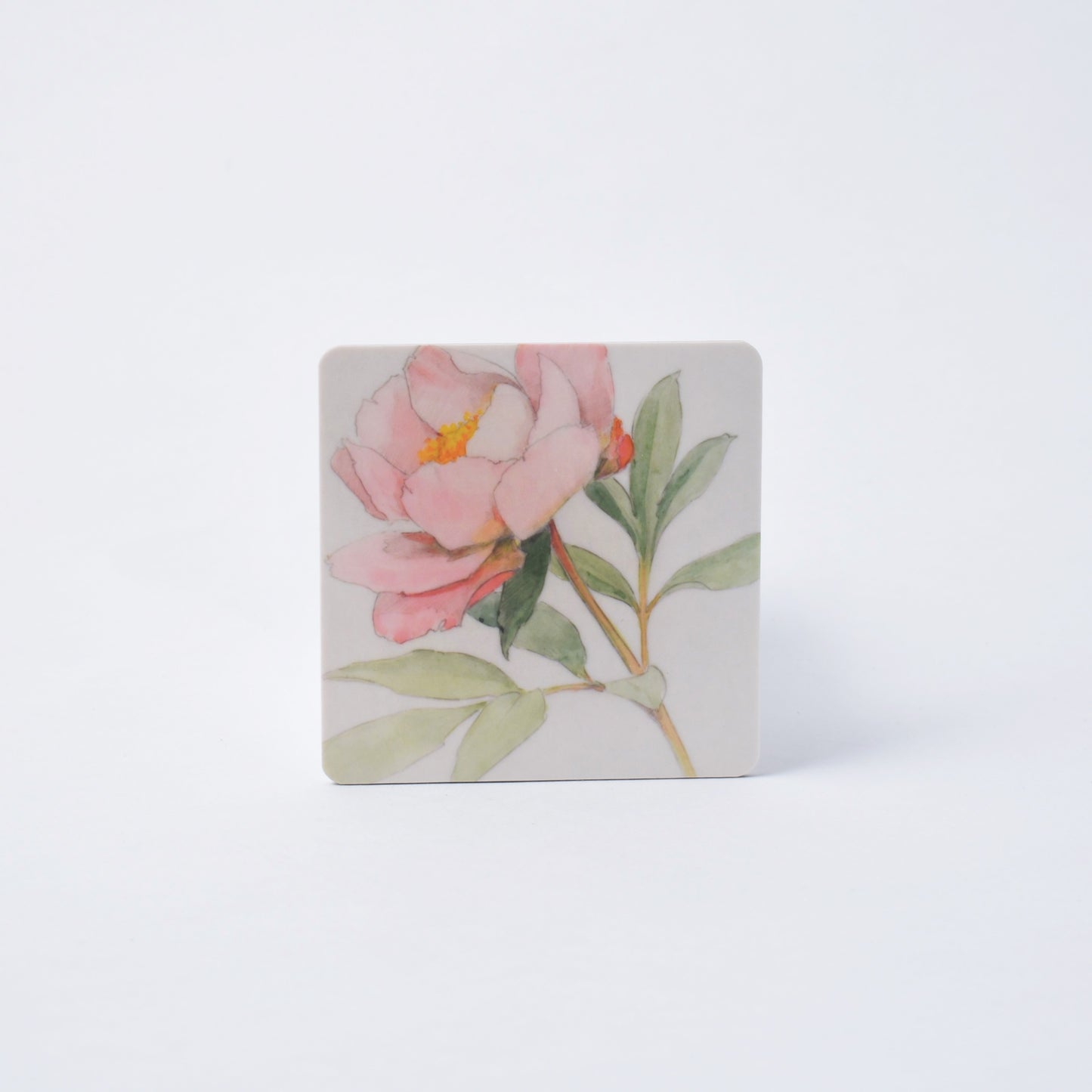 kvadratiskt underlägg med rosa pion av Gunnar Wennerberg