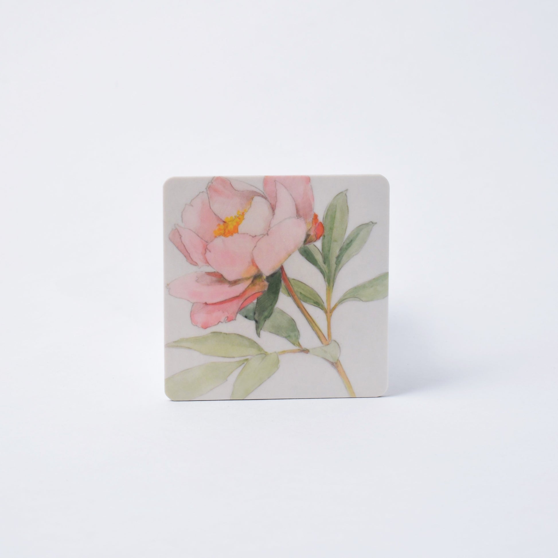 kvadratiskt underlägg med rosa pion av Gunnar Wennerberg