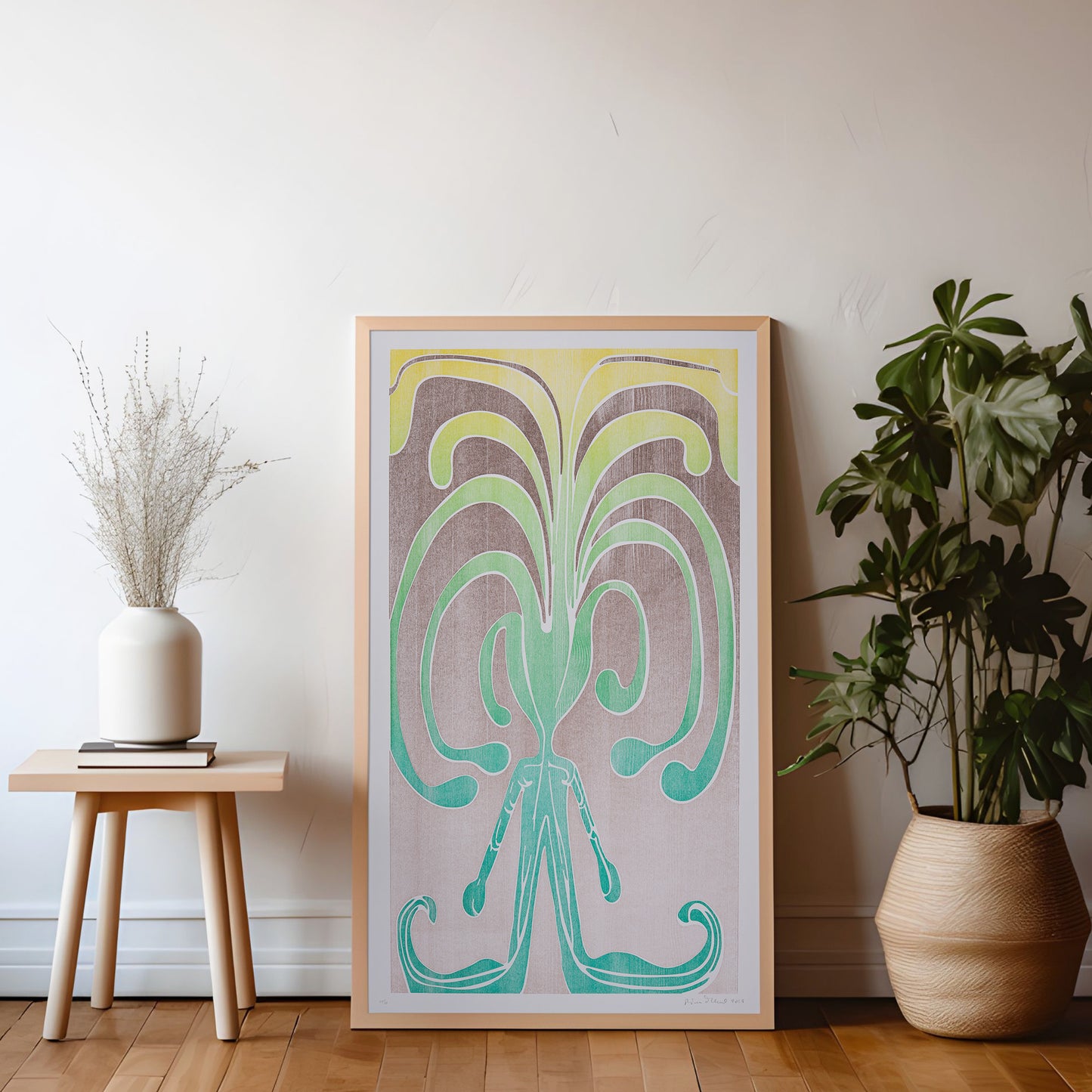 konstverket Grönsakspojken inramad i träram