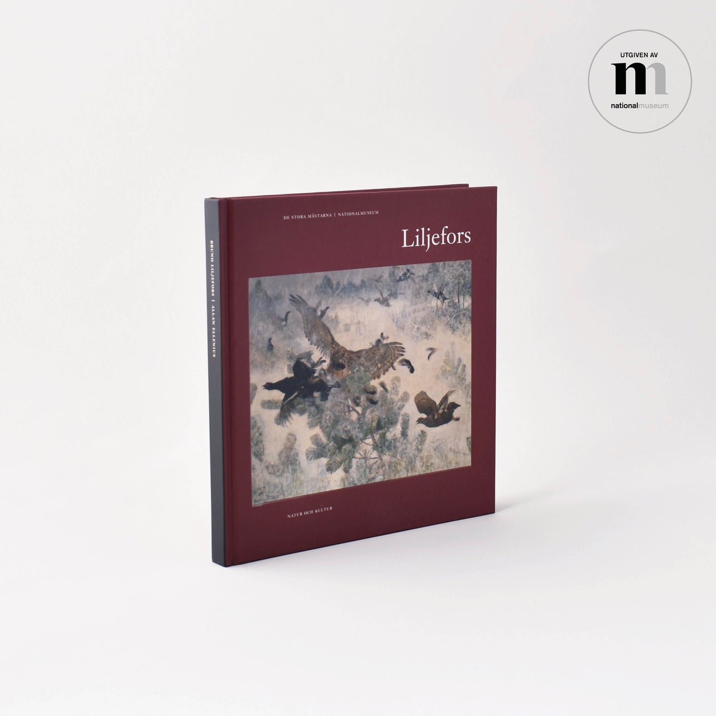 konstbok om Liljefors med rött omslag utgiven av Nationalmuseum

