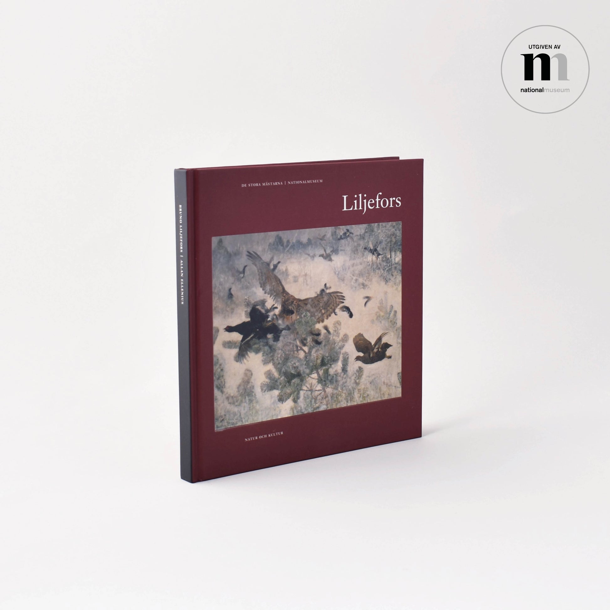konstbok om Liljefors med rött omslag utgiven av Nationalmuseum
