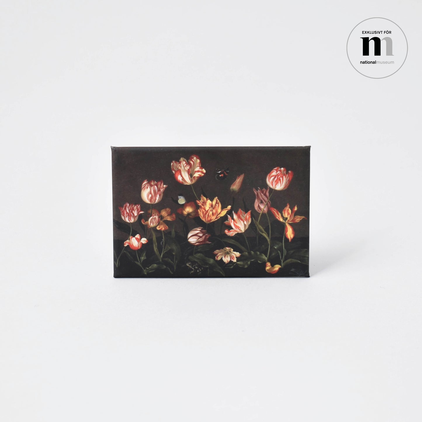 kylskåpsmagnet med tulpaner och fjärilar från NAtionalmuseum
