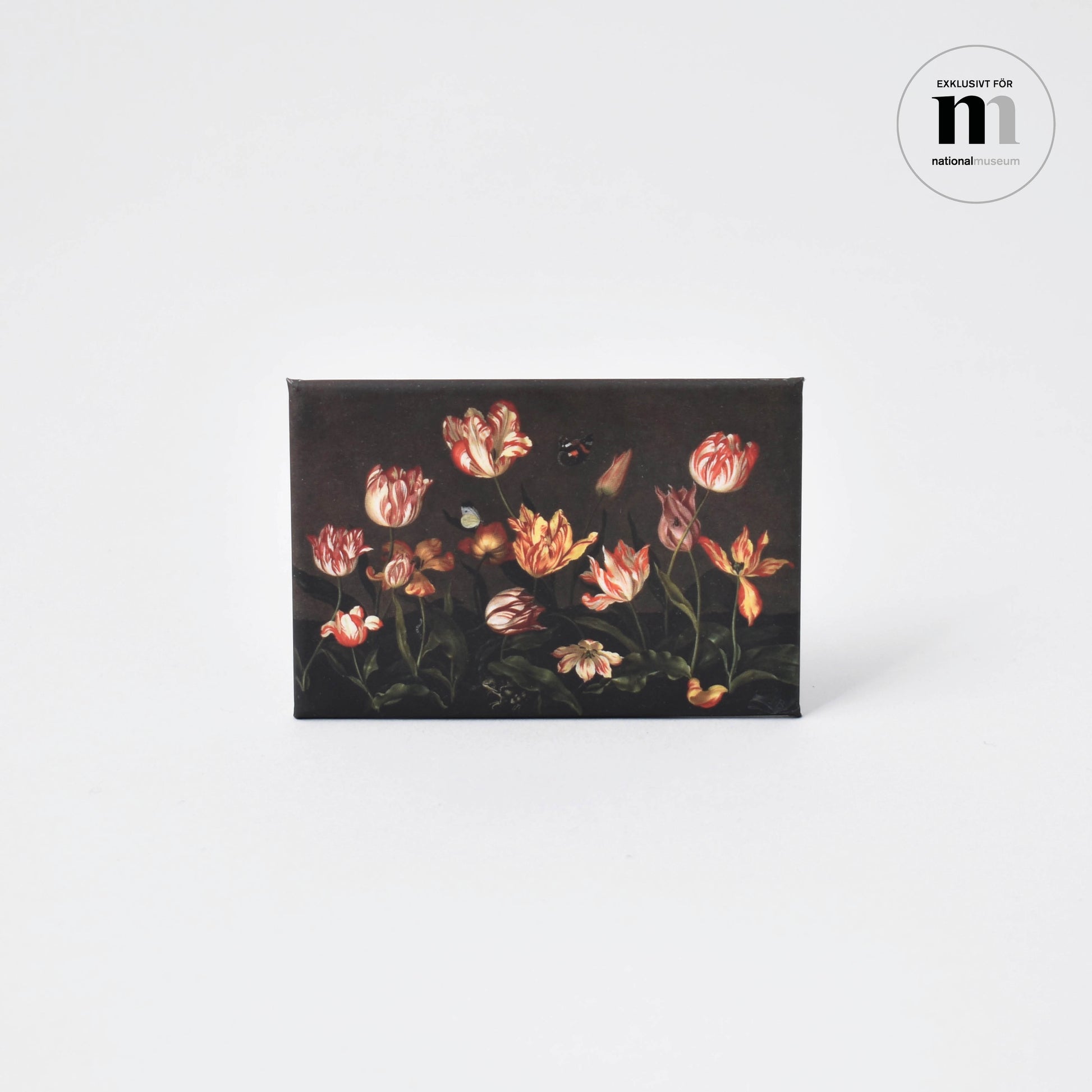 kylskåpsmagnet med tulpaner och fjärilar från NAtionalmuseum