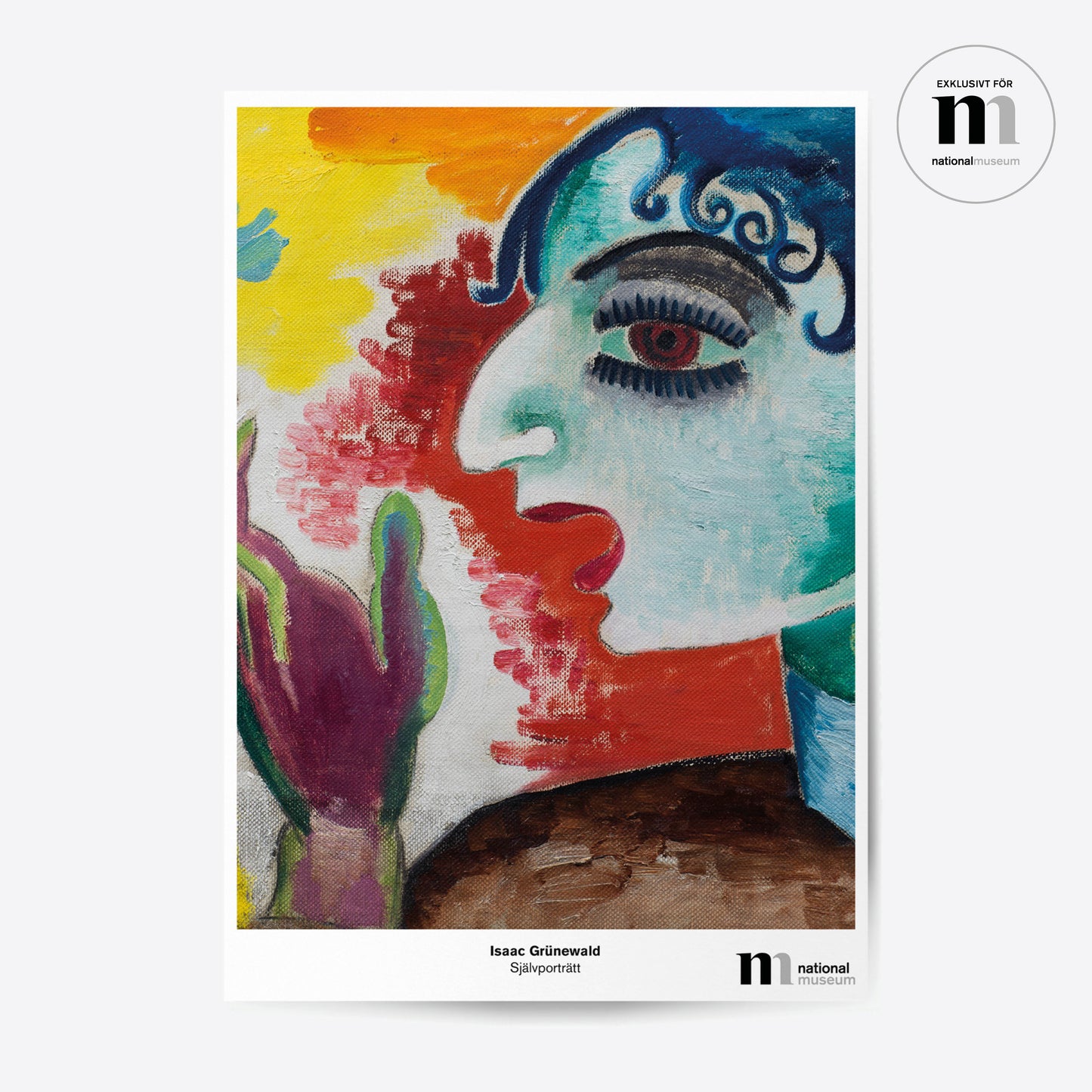 färgglad poster med Isaac Grünewalds självporträtt från Nationalmuseum