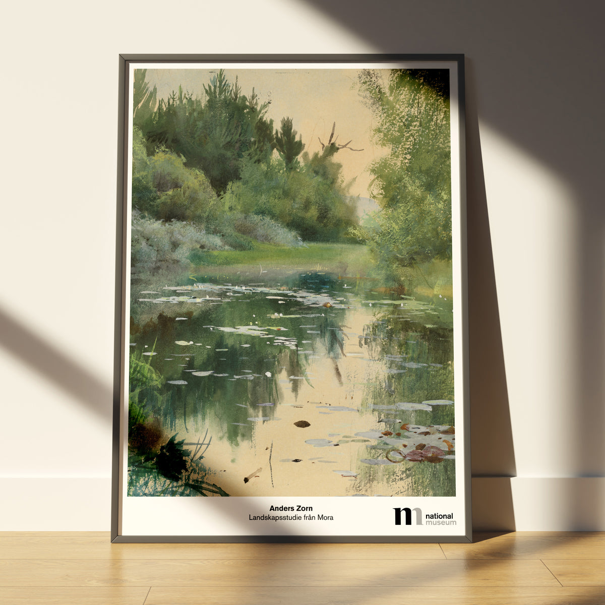 poster 50x70cm i svart ram med Anders Zorns landskapsstudie från Mora från Nationalmuseums samlingar