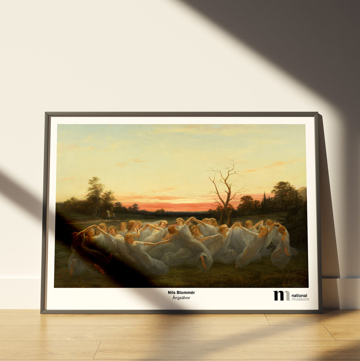 poster i svart ram 50x70cm med målningen ängsälvor från Nationalmuseums samlingar