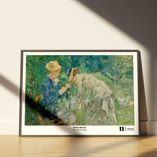 poster i svart ram 50x70cm med målningen Boulognerskogen av Berthe Morisot från Nationalmuseums samlingar