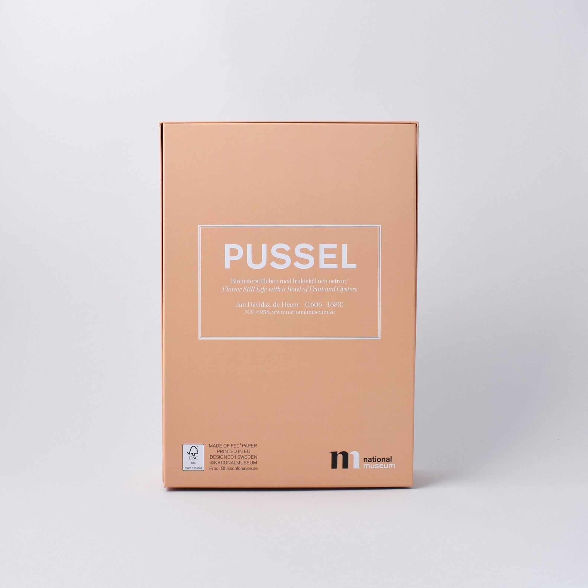 baksida av förpackning till pussel med blomsterstilleben från Nationalmuseum