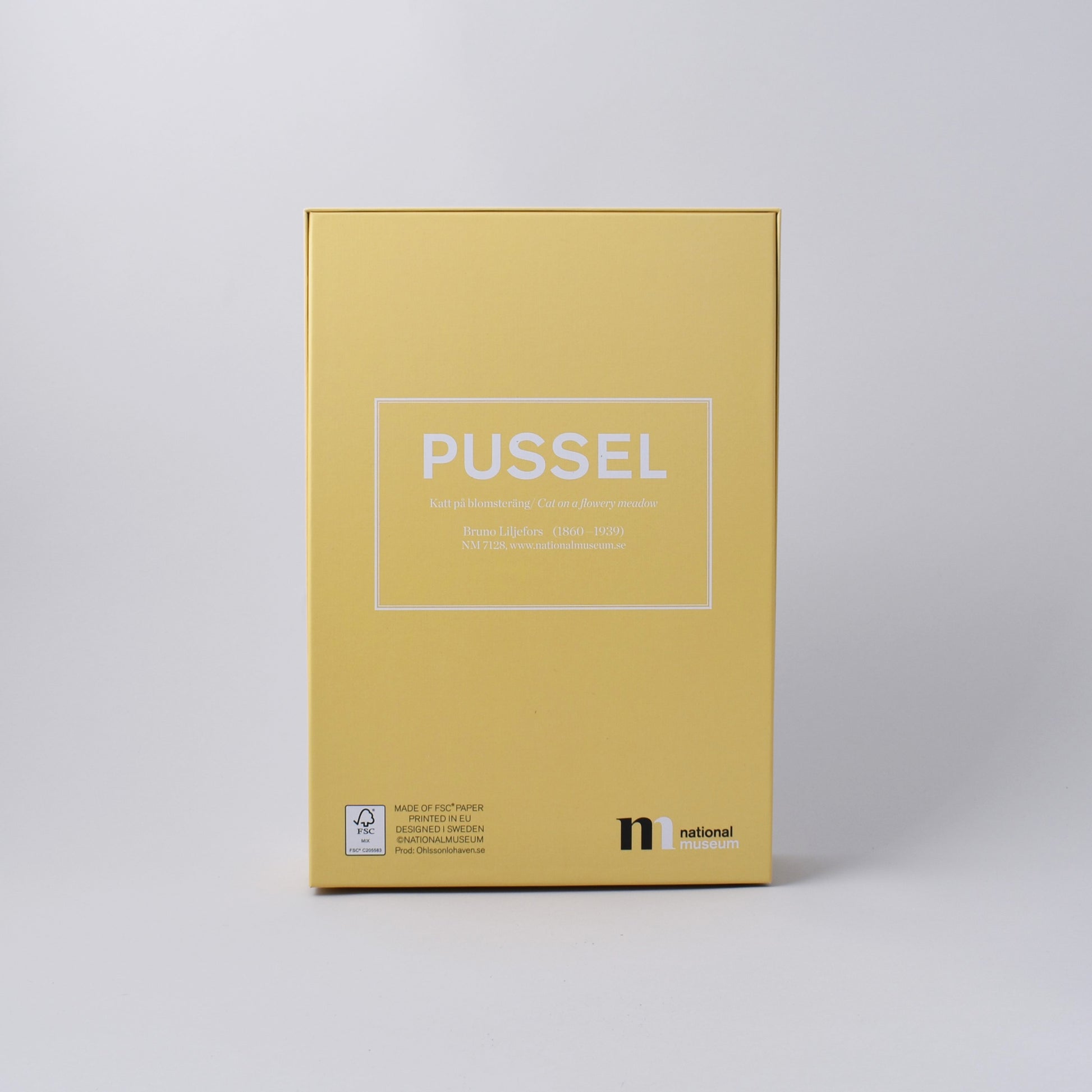 baksida av pussel med katt på blomsteräng från Nationalmuseum