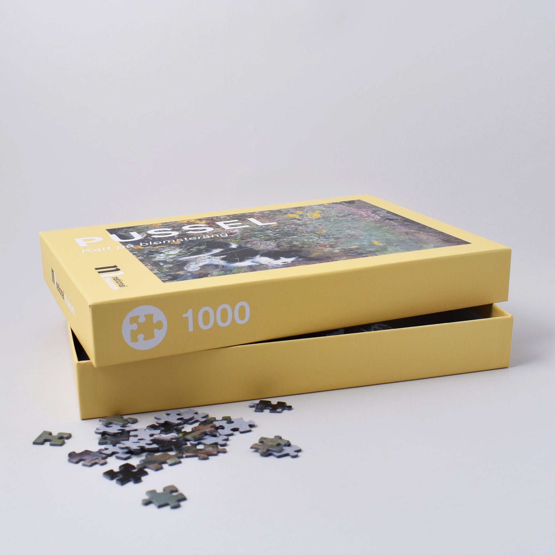 pussel med 1000 bitar av Bruno Liljefors målning katt på blomsteräng från Nationalmuseum