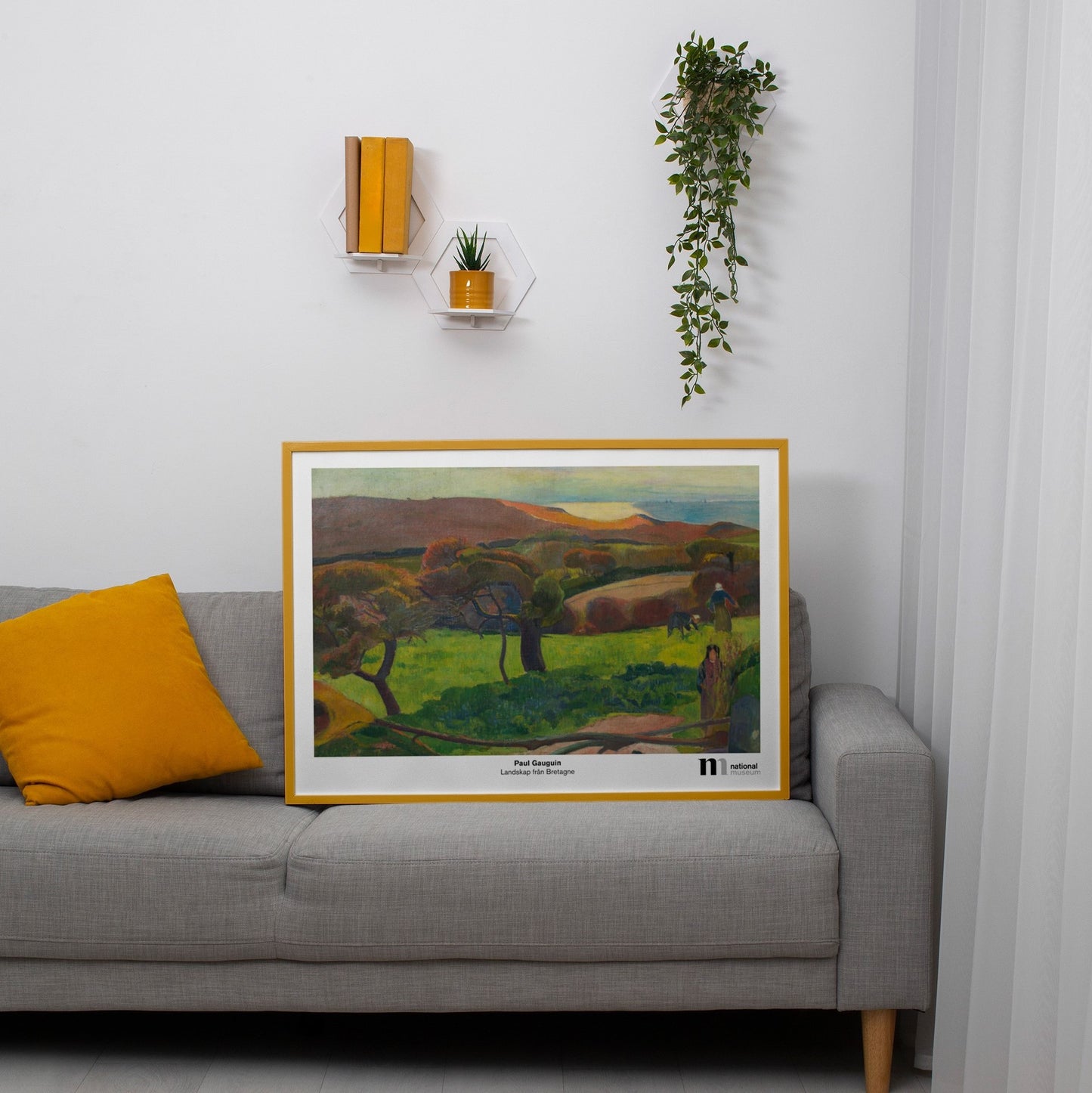 affisch med landskap av gauguin i gul ram från Nationalmuseum