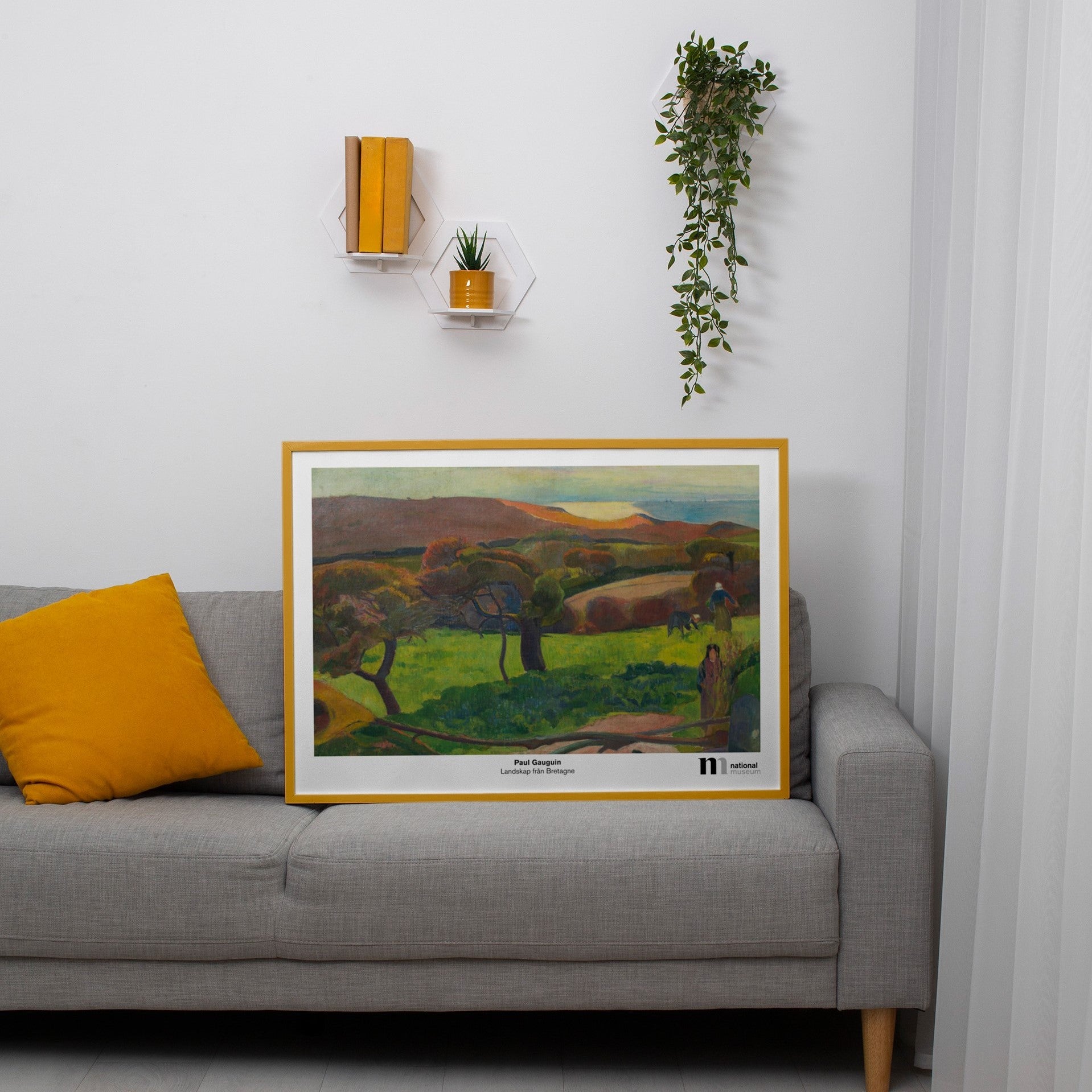 affisch med landskap av gauguin i gul ram från Nationalmuseum