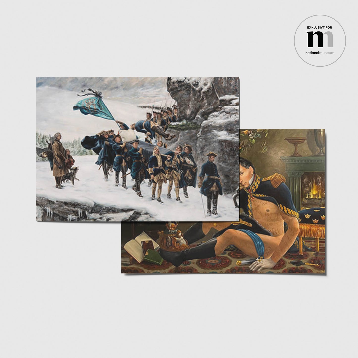 två vykort med målningar av Ernst Billgren från utställningen på Nationalmuseum