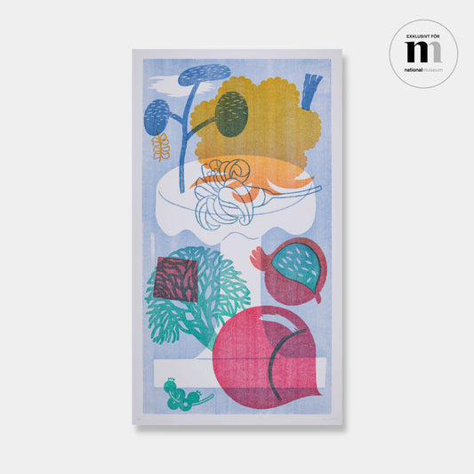 Litografi i blått med grönsaker exklusivt för Nationalmuseum