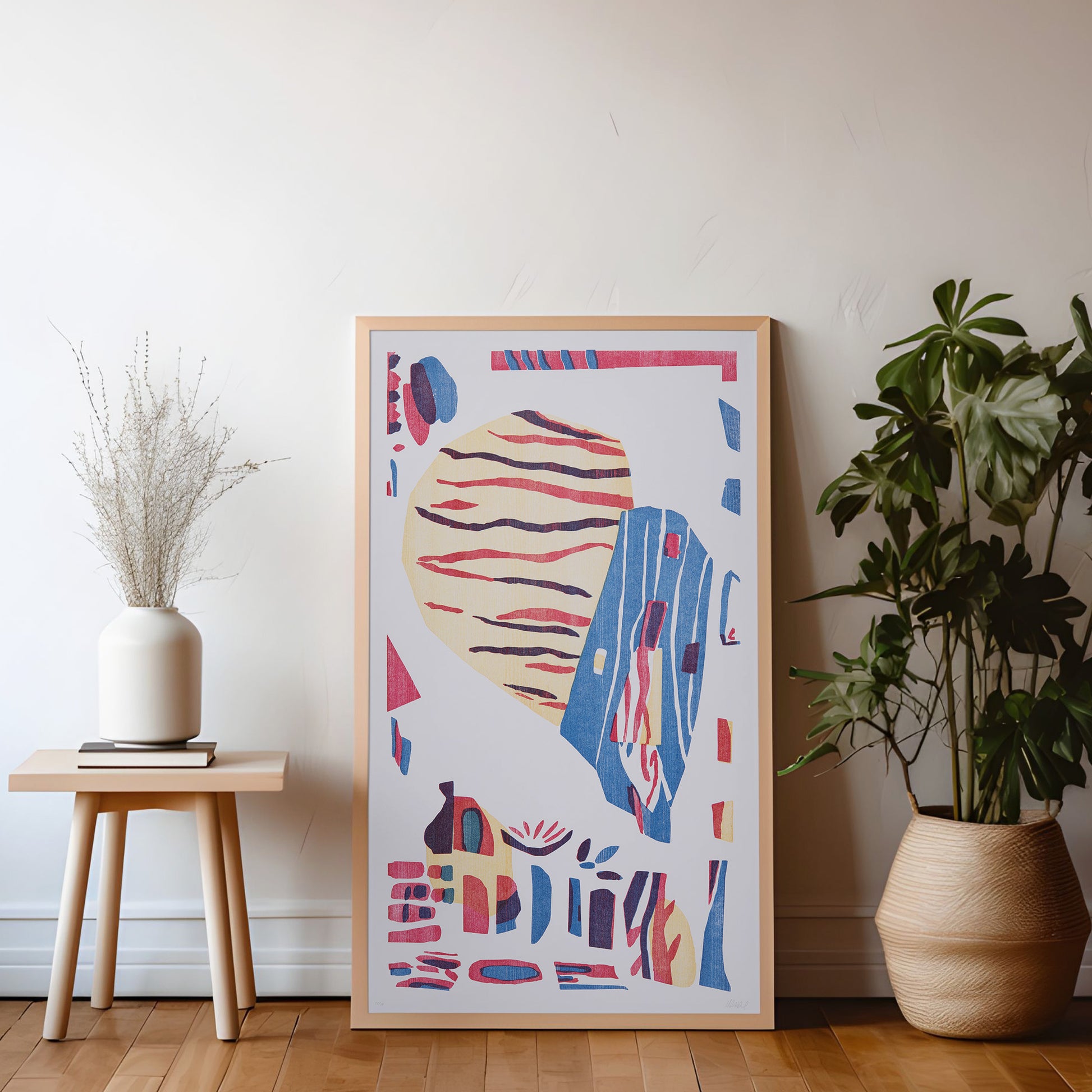 litografin Strimmor från Nationalmuseum inramad i träram