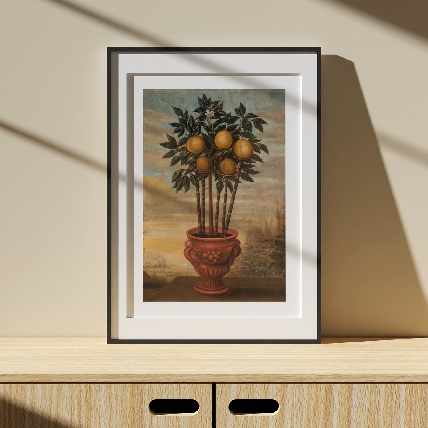 affisch med apelsinträd från Nationalmuseum i svart ram
