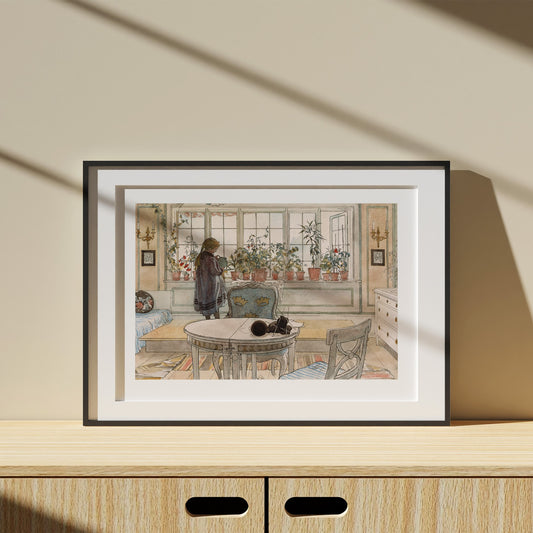 poster med Carl Larssons Blomsterfönstret från Nationalmuseum i svart ram