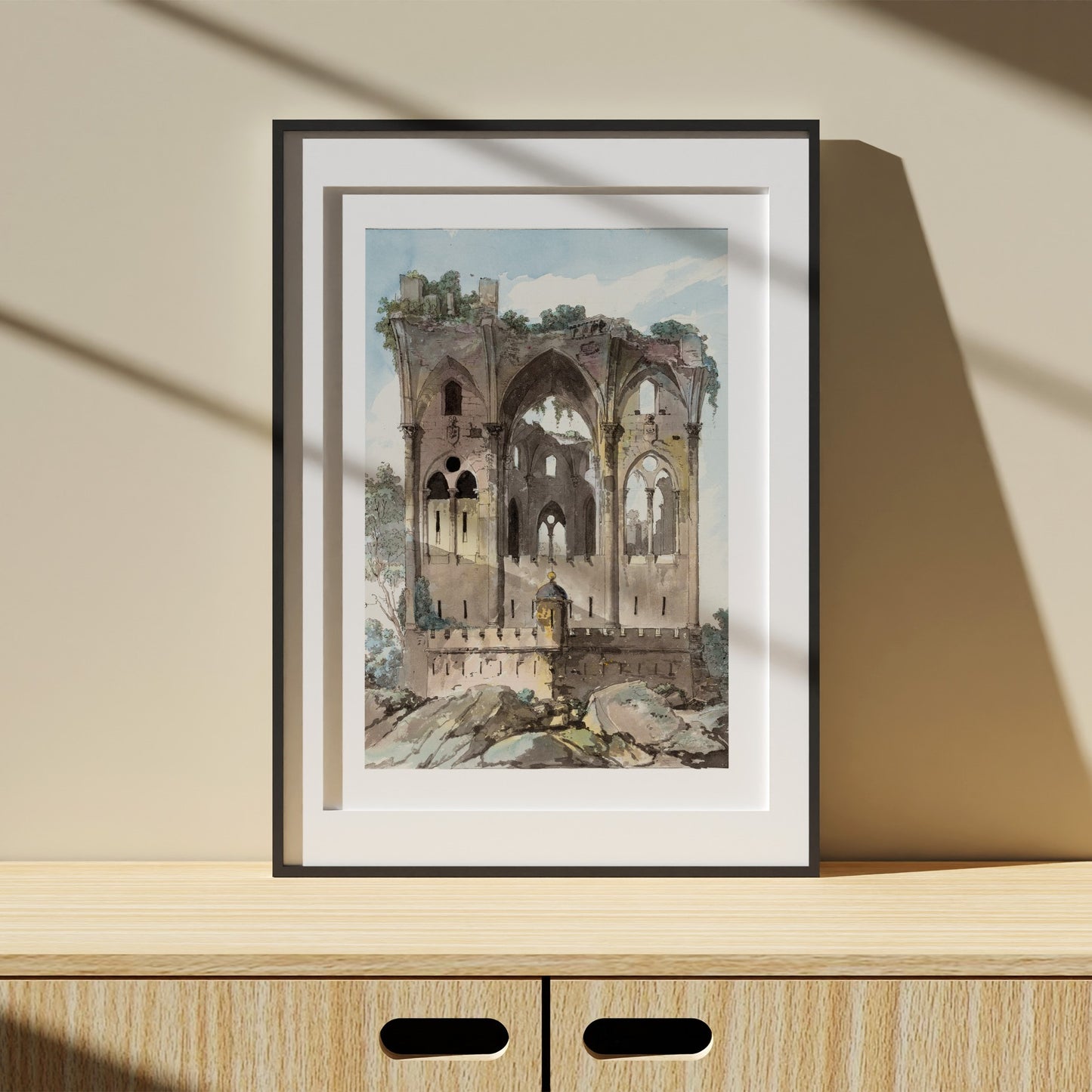 Affisch från utställningen trädgården på nationalmuseum i svart ram