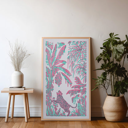 litografin Tiger och Bananer från Nationalmuseum inramad i träram