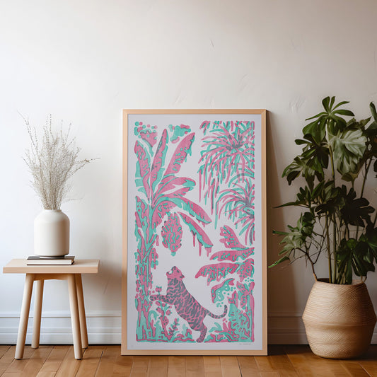 litografin Tiger och Bananer från Nationalmuseum inramad i träram