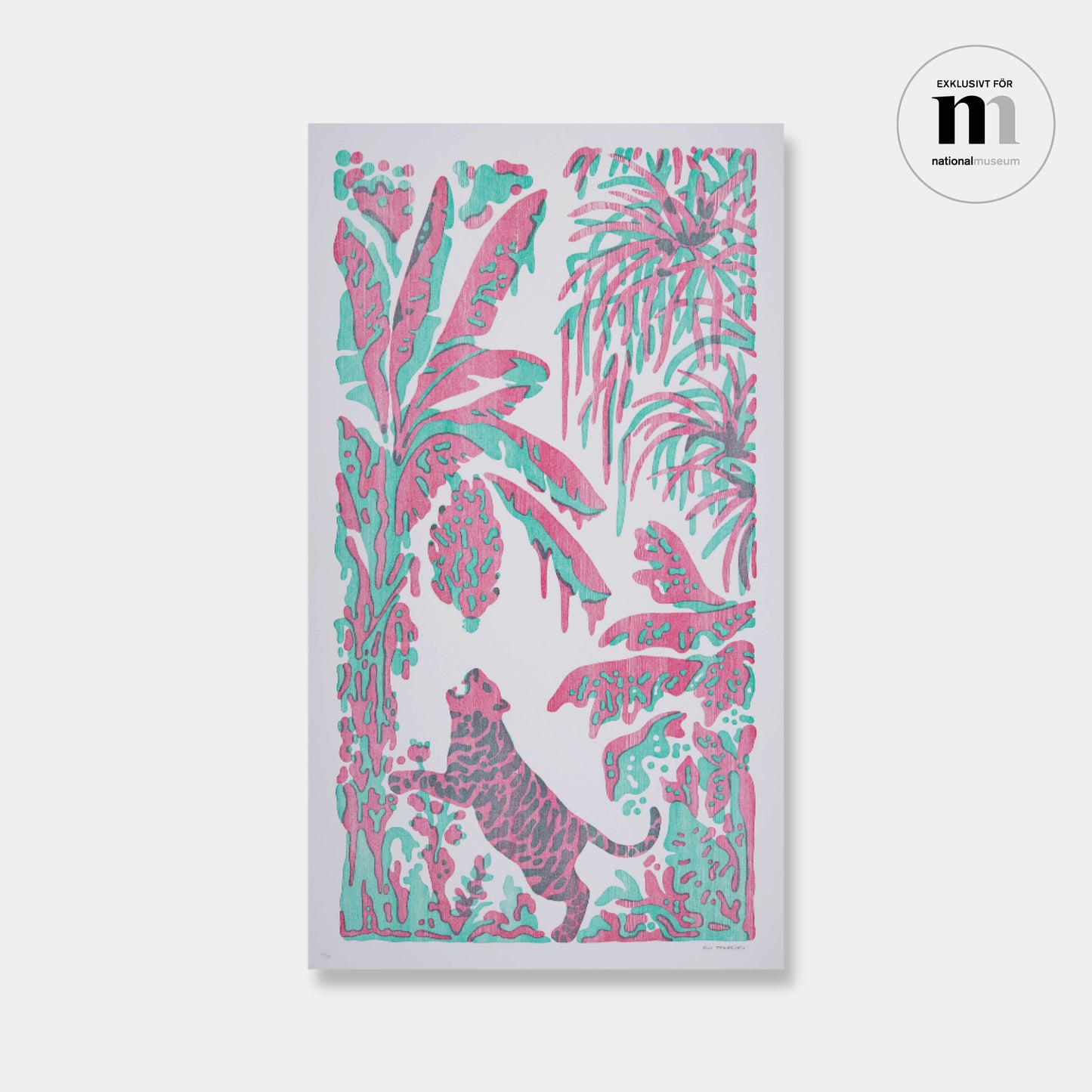 Litografi i rosa och grönt med tiger och bananer exklusivt från Nationalmuseum
