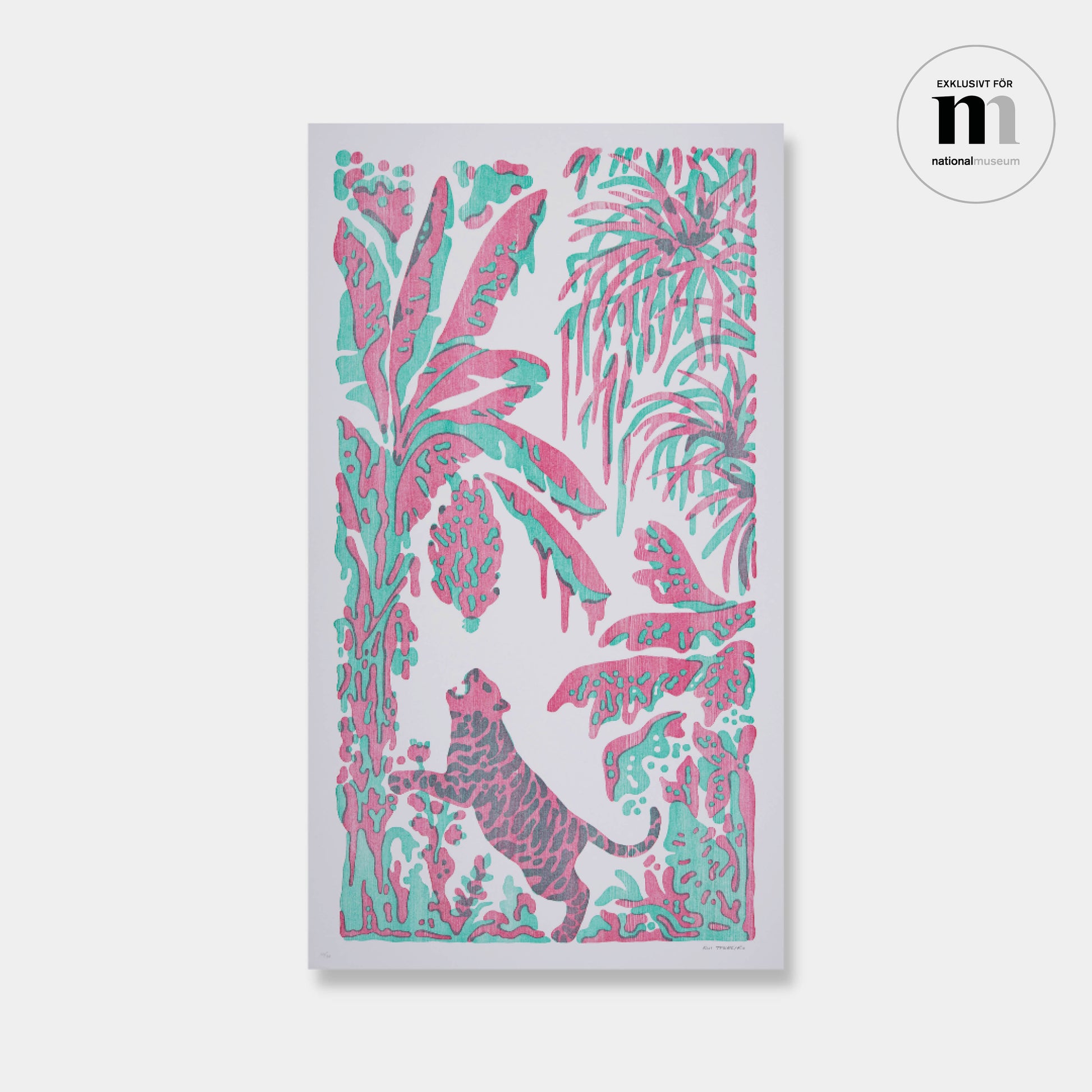 Litografi i rosa och grönt med tiger och bananer exklusivt från Nationalmuseum