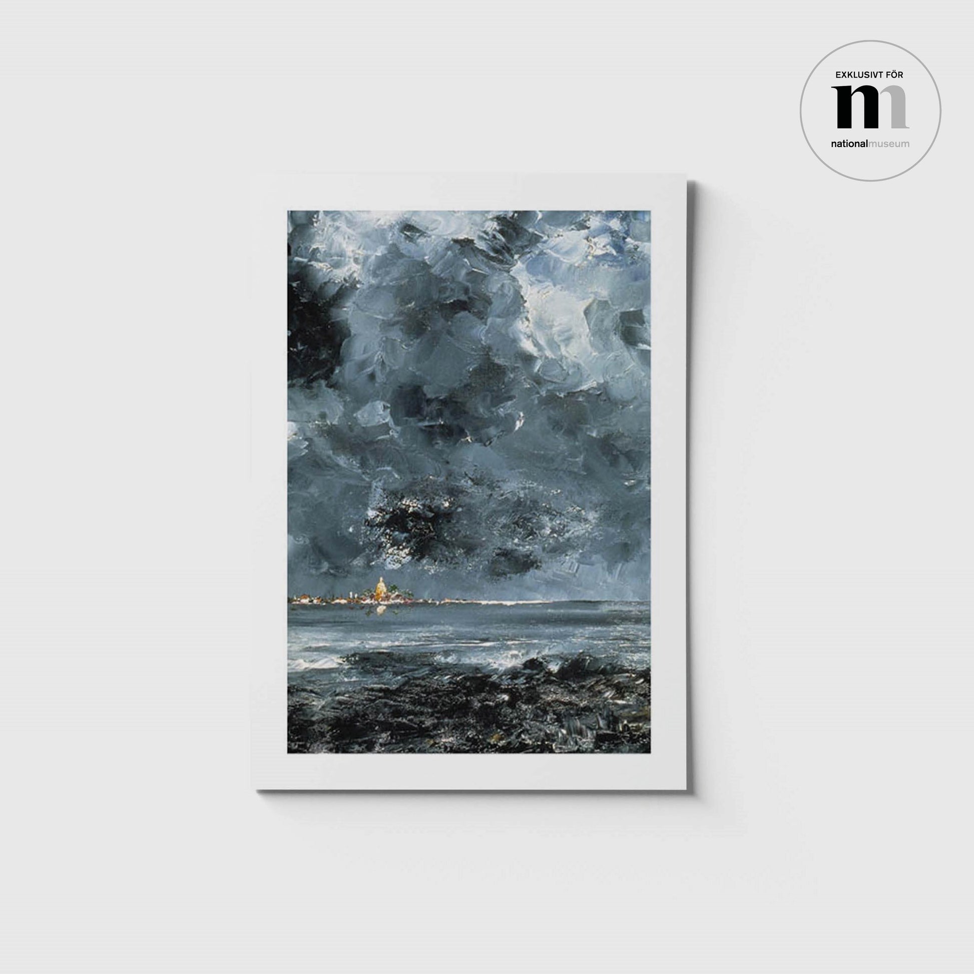 Stort vykort med Strindbergs målning Staden från Nationalmuseum