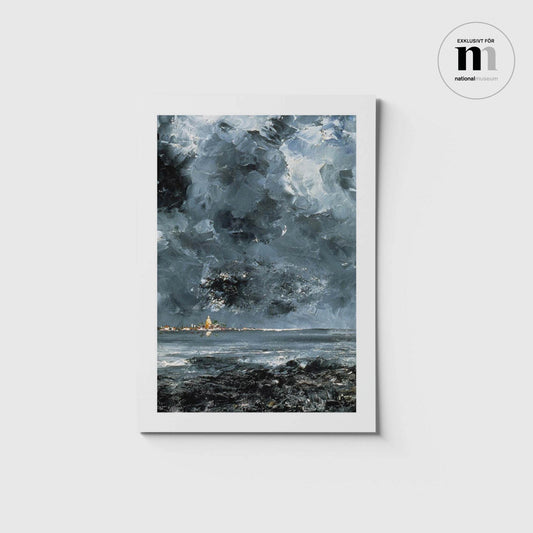 Stort vykort med Strindbergs målning Staden från Nationalmuseum