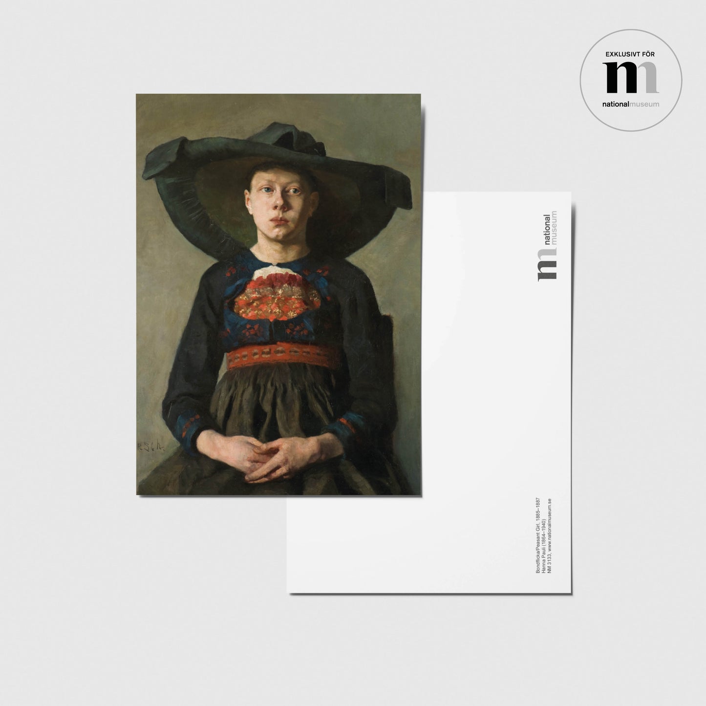 vykort med Hanna Paulis målning Bondflicka från Nationalmuseum