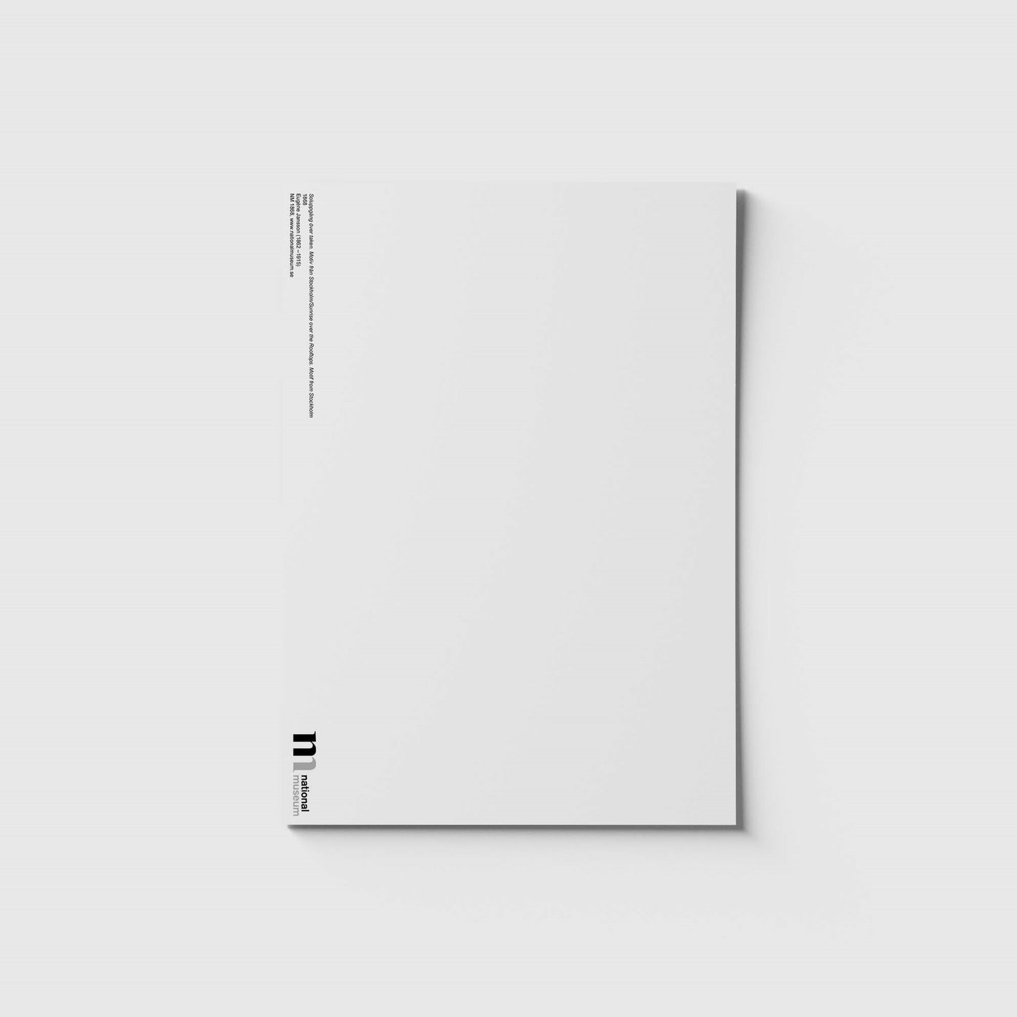 Vit baksida av vykort med målningens titel och Nationalmuseums logga