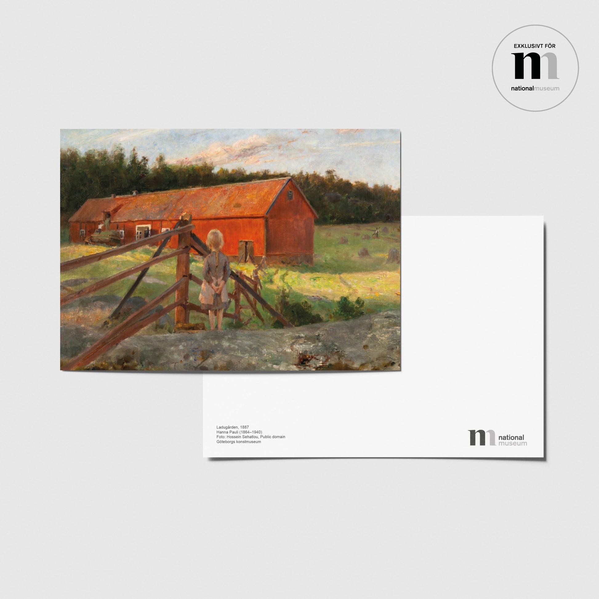 vykort med Hanna Paulis målning Ladugården