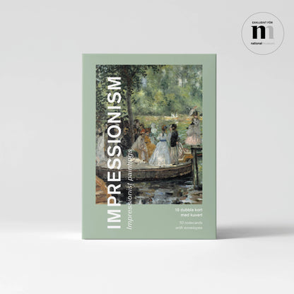 ask med vykort av impressionister från Nationalmuseums samlingar