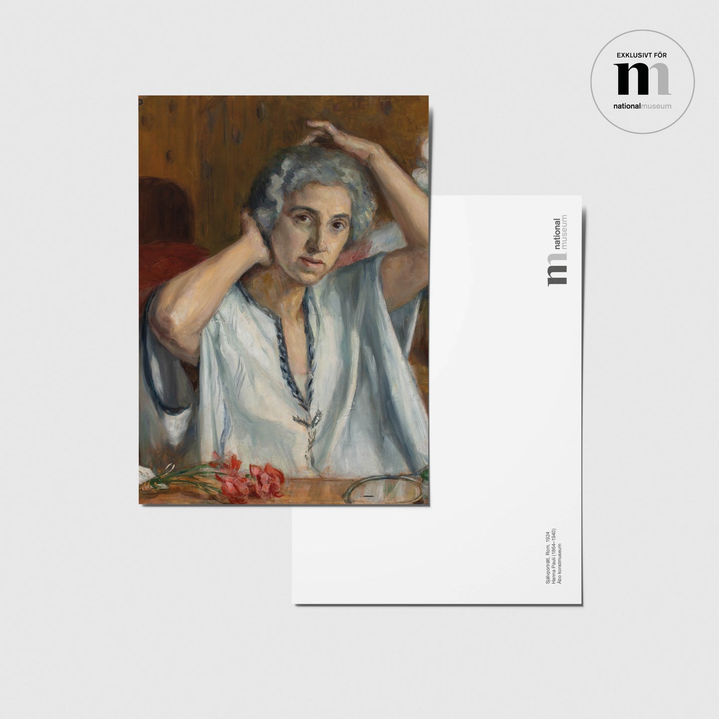 vykort med Hanna Paulis självporträtt från Rom