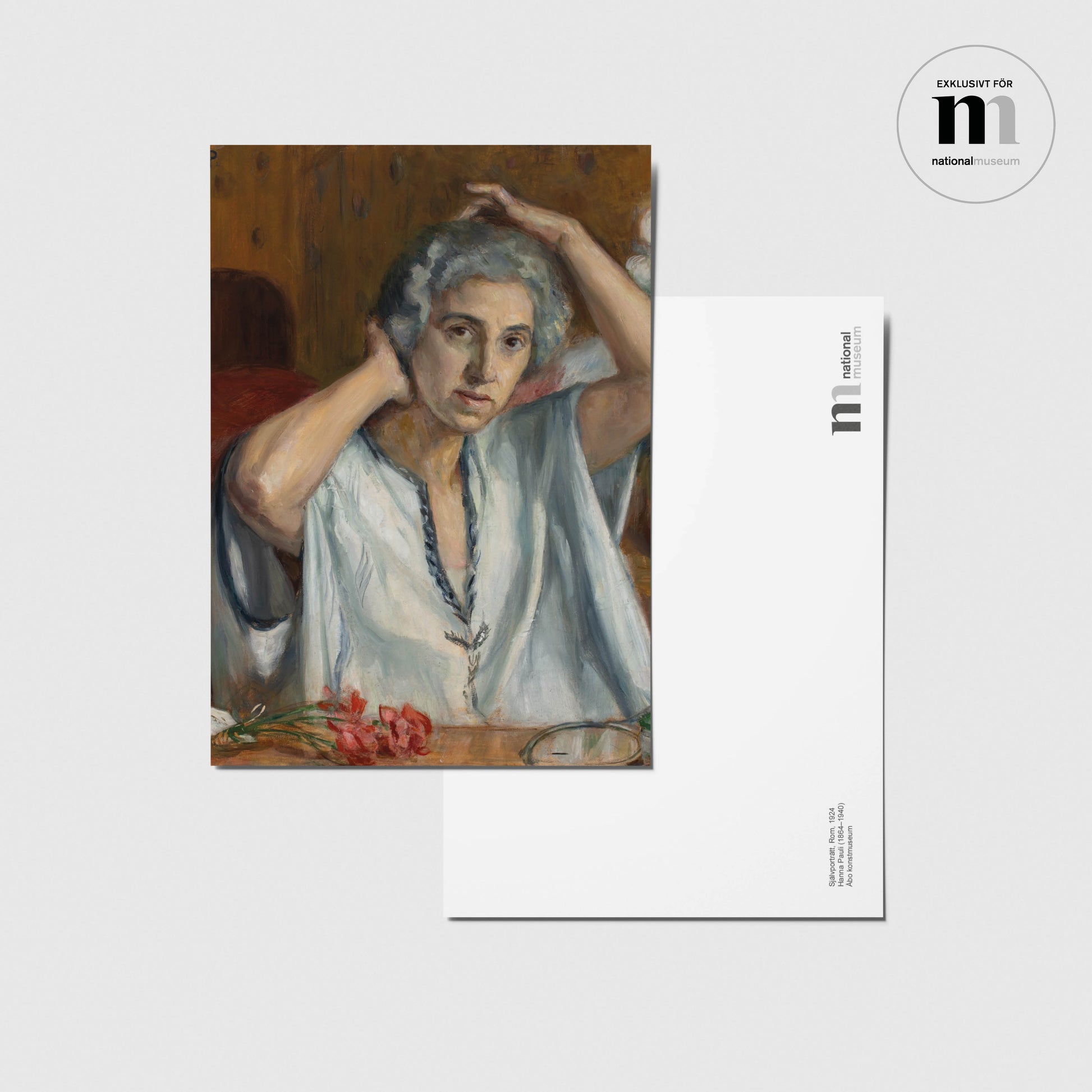 vykort med Hanna Paulis självporträtt från Rom