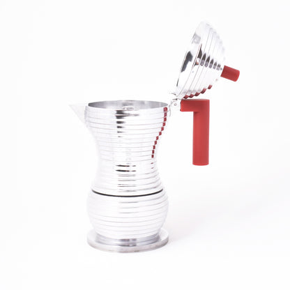 Snygg espressobryggare från Alessi med öppet lock