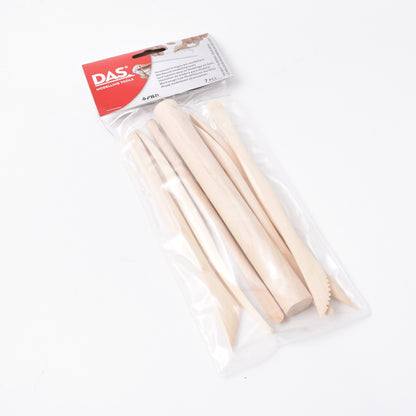 set med 7 modelleringsverktyg för lera i trä