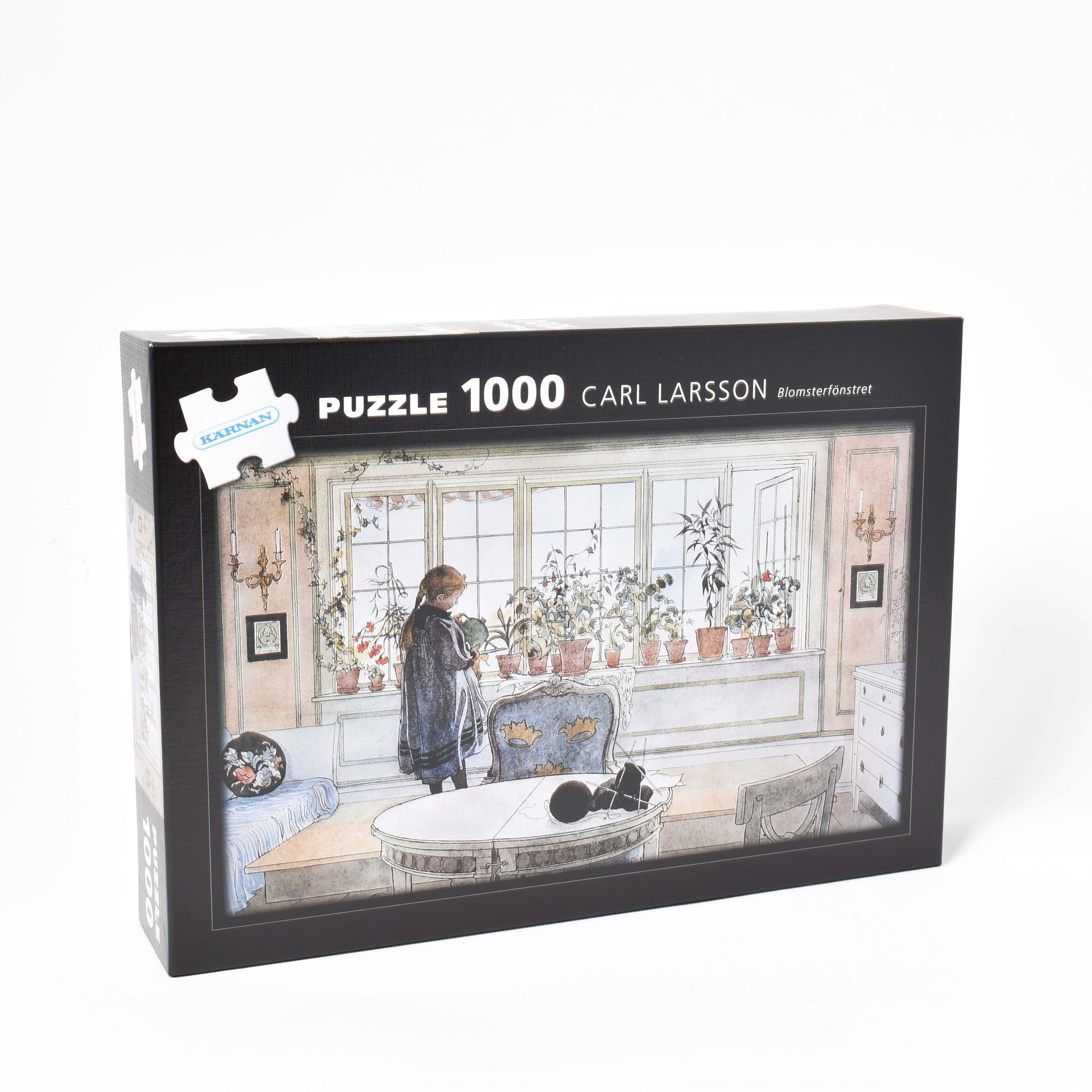 Förpackning till pussel med motiv av Carl Larssons Blomsterfönstret
