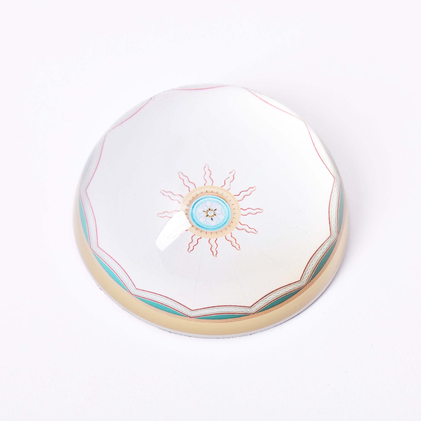 Brevpress i glas med motiv av takrosett i Överintendentens gamla kontor på Nationalmuseum